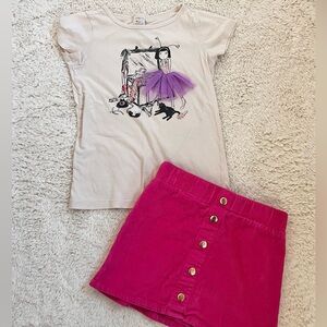 CrewCuts Ballerina Tee with Isaac Mizrahi Pink Corduroy Button Skirt Sz 7/8